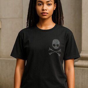 Wildfox 100% Cotton Black Cropped Skull Skeleton T-shirt Ladies Small Cross Bone